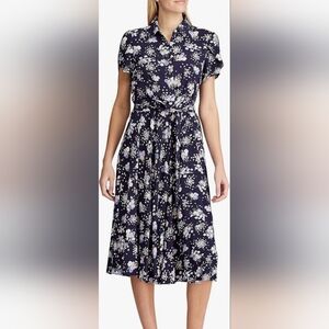 Chaps Navy Floral Shirtwaist Dress